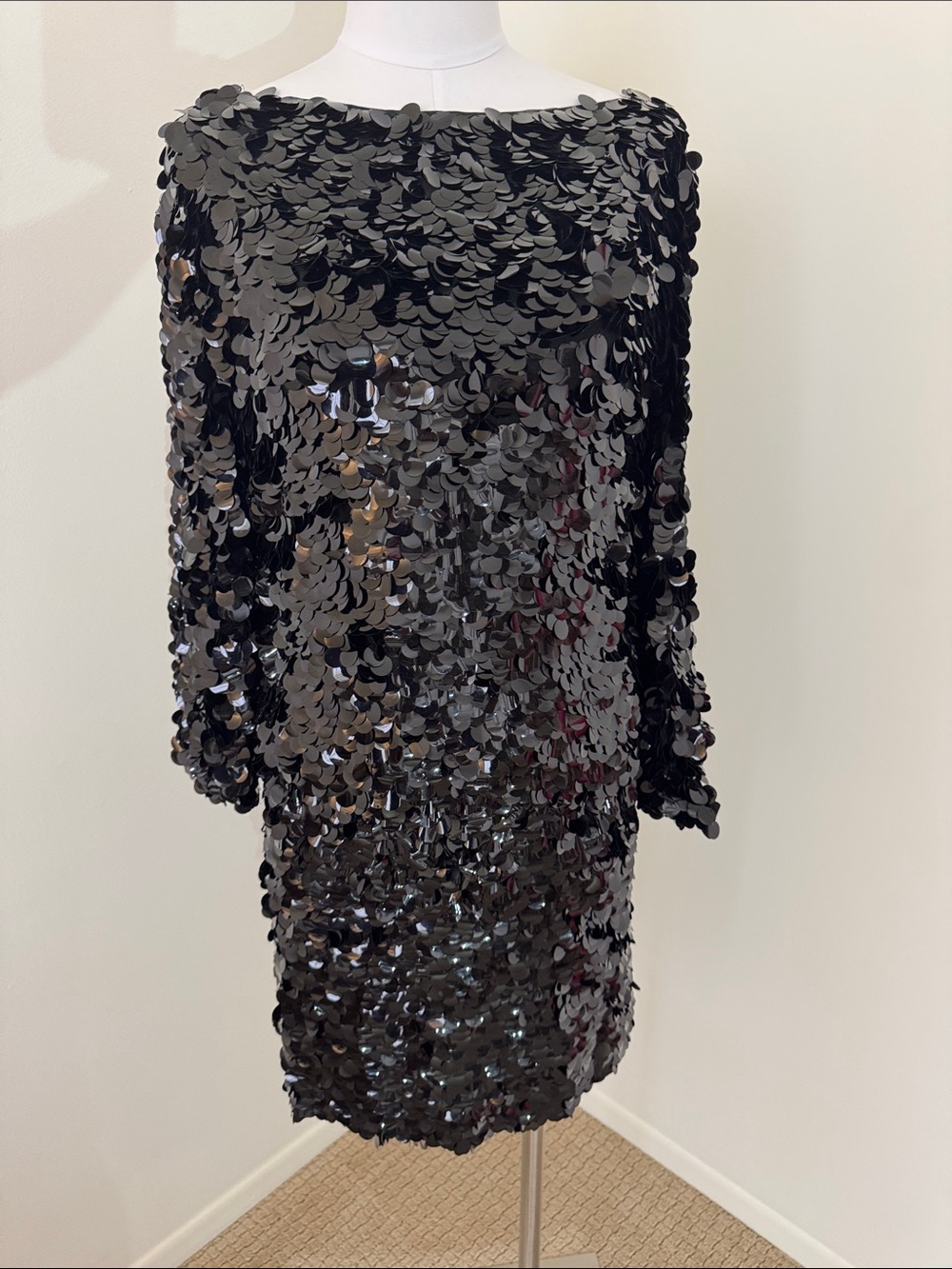 Vtg Donald Brooks Black Paillette Sequin Two Piece Dress Set As Is L